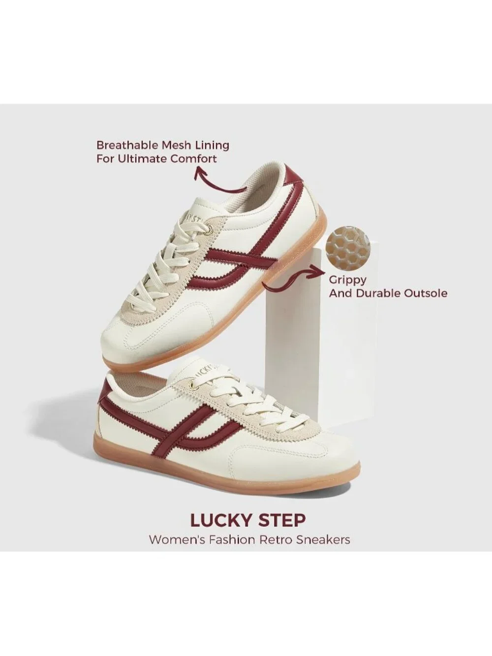 Women's Beige Wine Classic Retro Casual Fashion Gum Sole Running Walking Shoes
